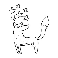 black and white cartoon wolf with stars