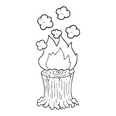 black and white cartoon burning tree stump