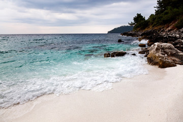 Fototapeta na wymiar Saliara Beach (called Marble Beach), beautiful white beach in Th