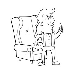 black and white cartoon man with notebook and pen