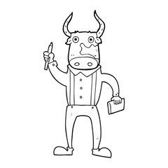 black and white cartoon bull man