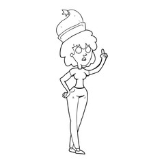 black and white cartoon woman wearing santa hat