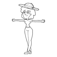 black and white cartoon woman spreading arms