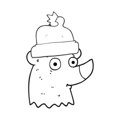 Obraz na płótnie Canvas black and white cartoon bear wearing christmas hat