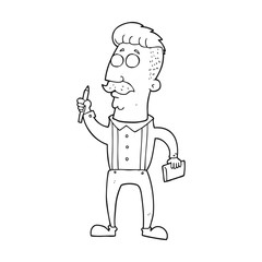 black and white cartoon man with notebook