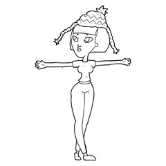 black and white cartoon woman wearing hat