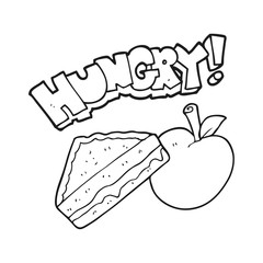 black and white cartoon packed lunch