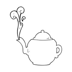 black and white cartoon teapot