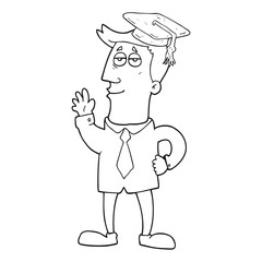 black and white cartoon graduate