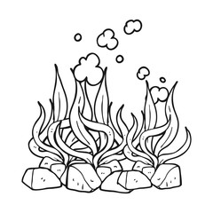 black and white cartoon seaweed