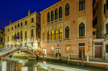 Beautiful views at night in Venice, Italy.