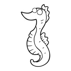 black and white cartoon seahorse