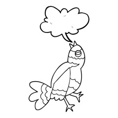 black and white cartoon bird singing