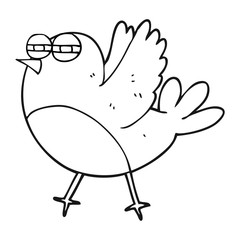 black and white cartoon bird