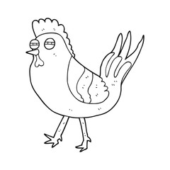 black and white cartoon chicken