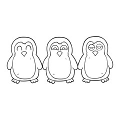 black and white cartoon christmas robins holding hands