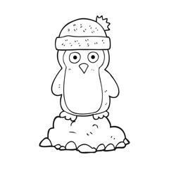 black and white cartoon penguin wearing hat