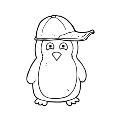 black and white cartoon penguin wearing hat