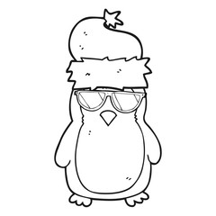black and white cartoon cool christmas robin