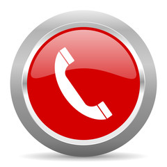 phone red metallic chrome web circle glossy icon