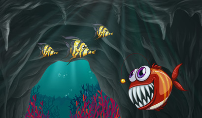 Fish swiming under the ocean