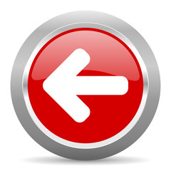 left arrow red metallic chrome web circle glossy icon