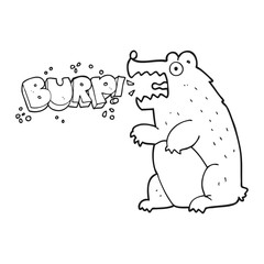 black and white cartoon bear burping