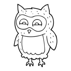 black and white cartoon owl