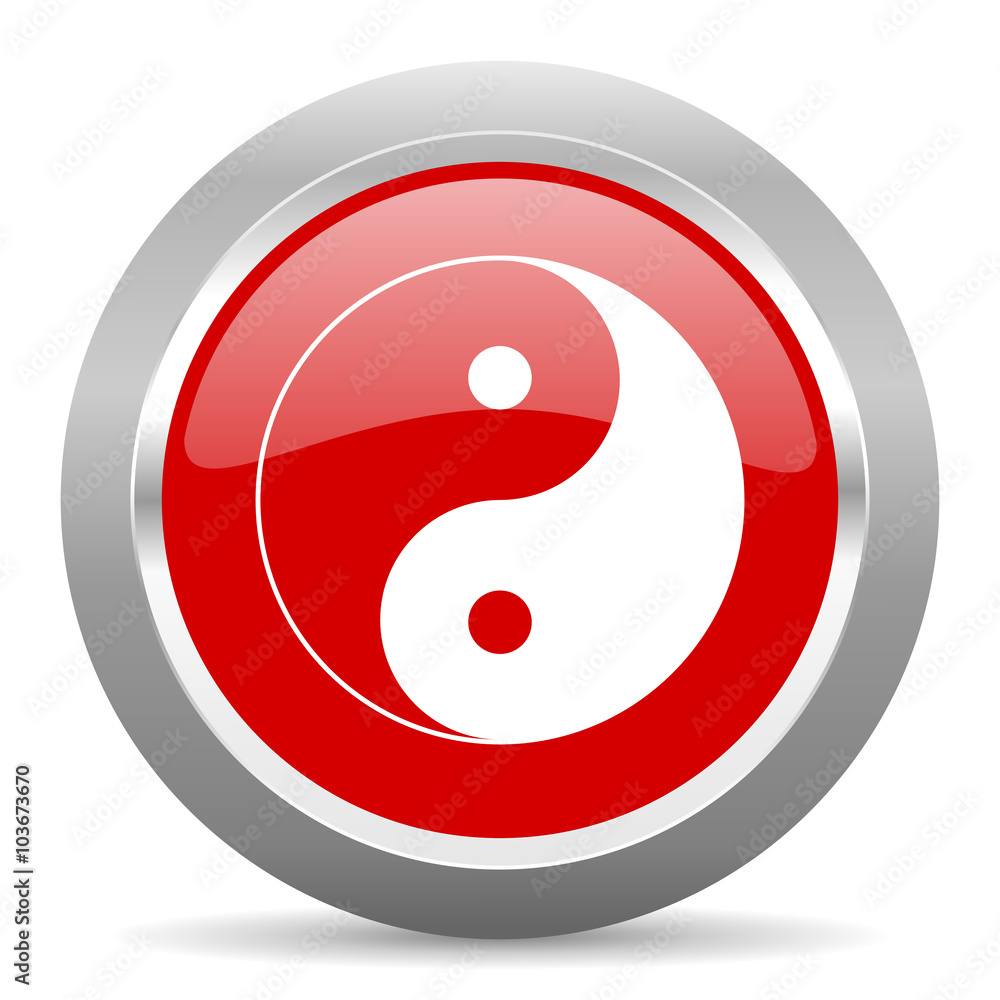 Poster ying yang red metallic chrome web circle glossy icon