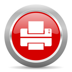 printer red metallic chrome web circle glossy icon