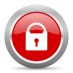 padlock red metallic chrome web circle glossy icon