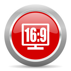 16 9 display red metallic chrome web circle glossy icon