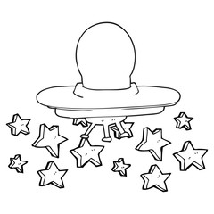 black and white cartoon flying saucer