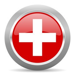 plus red metallic chrome web circle glossy icon