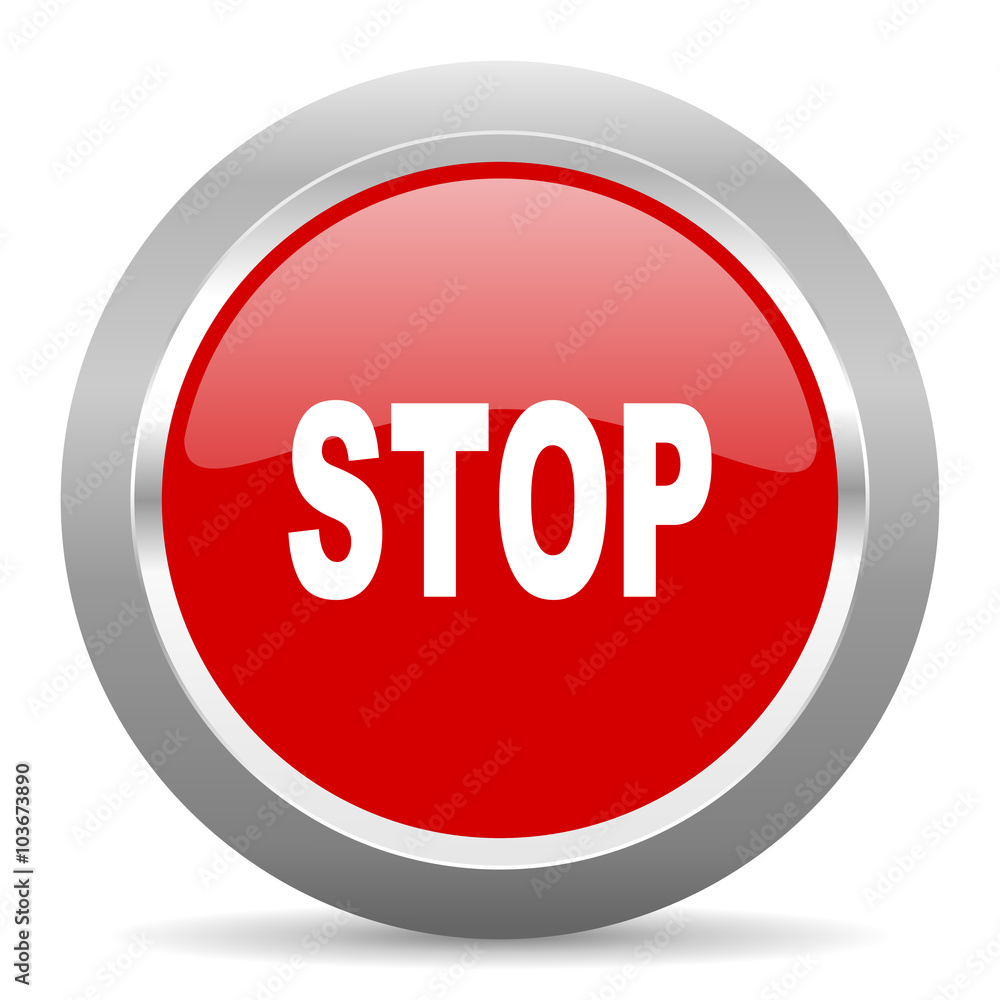 Poster stop red metallic chrome web circle glossy icon