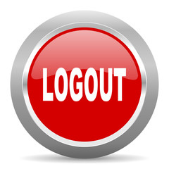 logout red metallic chrome web circle glossy icon