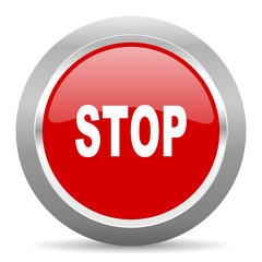 stop red metallic chrome web circle glossy icon