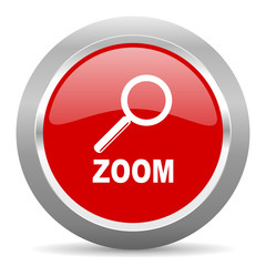 zoom red metallic chrome web circle glossy icon