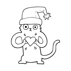 black and white cartoon cat loving christmas