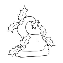 black and white cartoon christmas holly hat