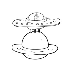 black and white cartoon flying saucer
