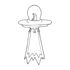 black and white cartoon flying saucer