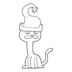 black and white cartoon cat wearing christmas hat