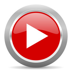play red metallic chrome web circle glossy icon