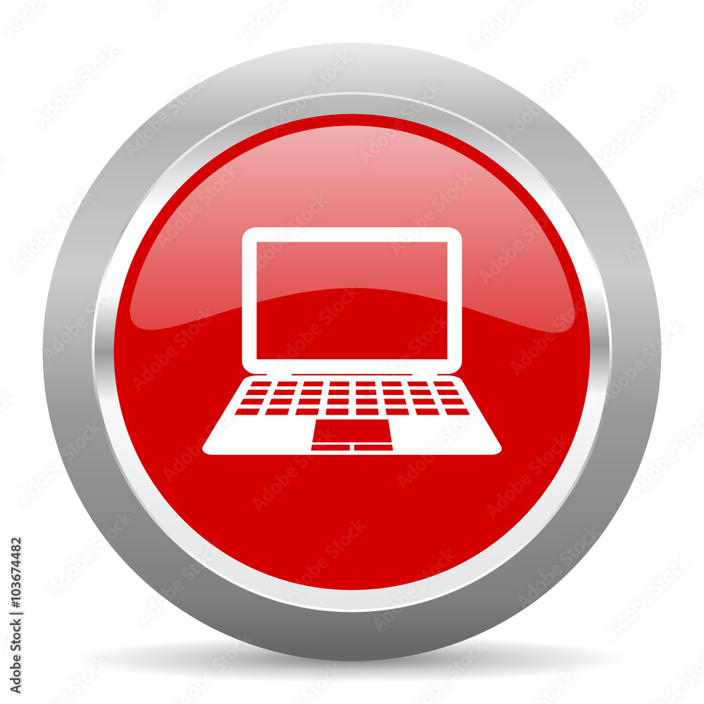 Poster computer red metallic chrome web circle glossy icon