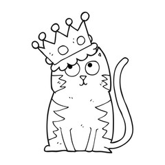 black and white cartoon cat with crown