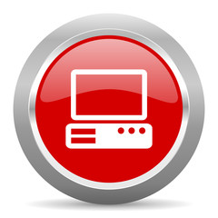 computer red metallic chrome web circle glossy icon