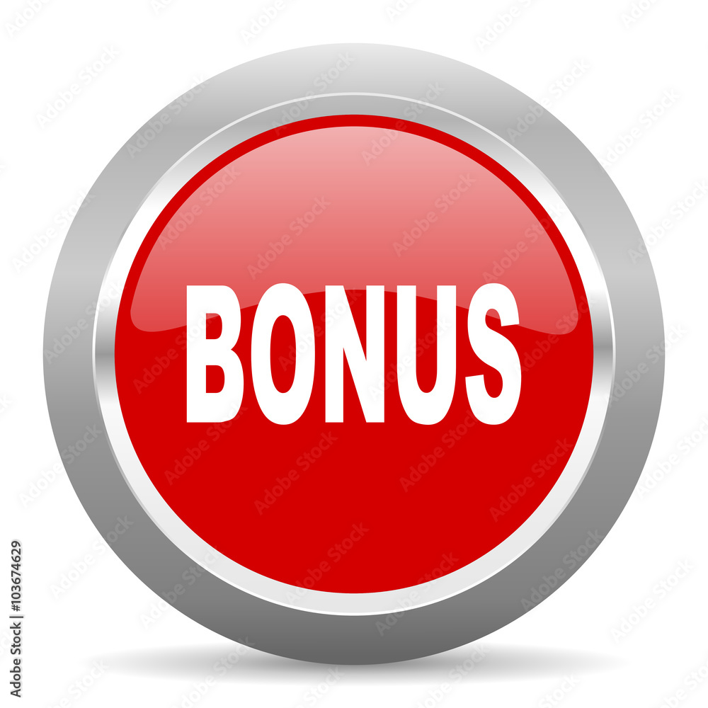 Poster bonus red metallic chrome web circle glossy icon