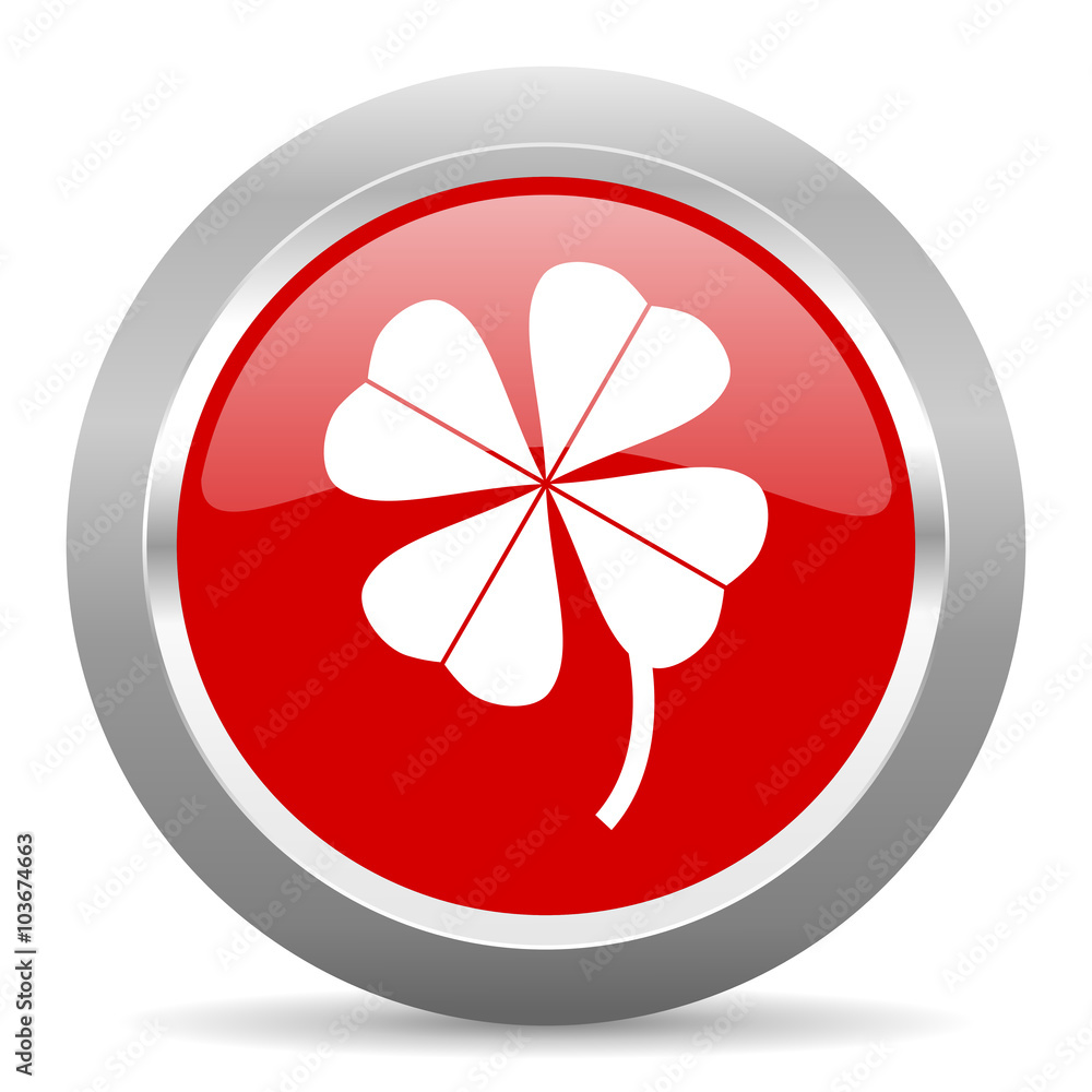 Aufkleber four-leaf clover red metallic chrome web circle glossy icon