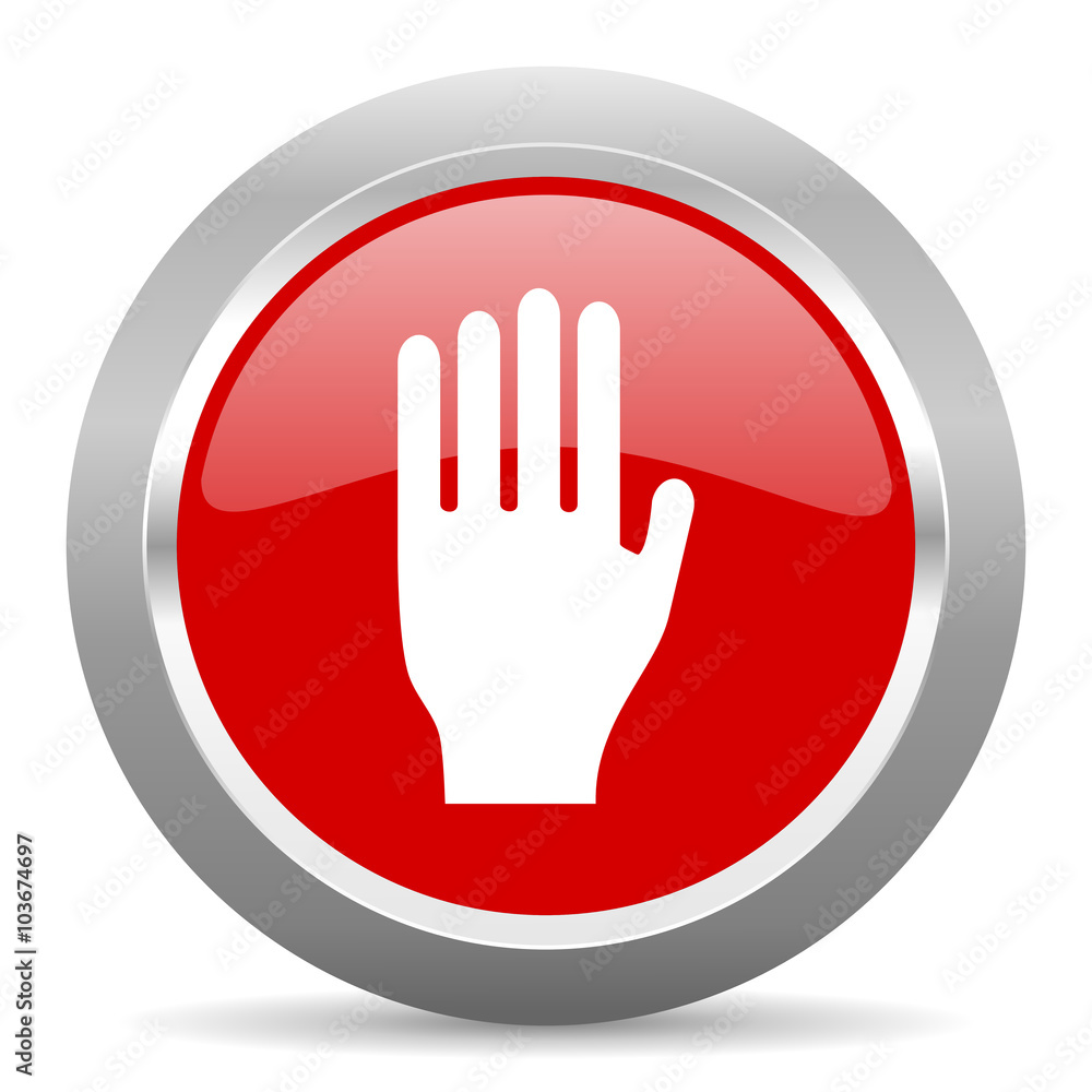 Poster stop red metallic chrome web circle glossy icon